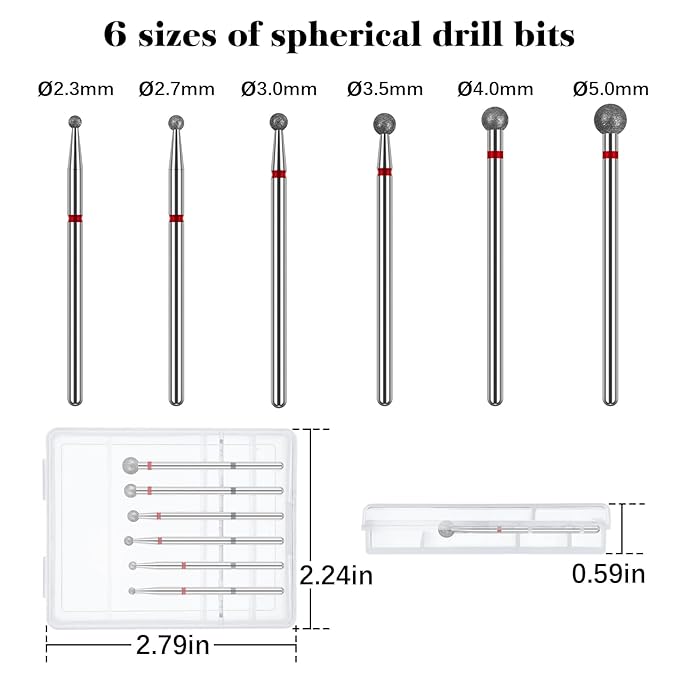 Cuticle Drill Bit,Nail Drill Bits Flame Cuticle Clean Drill Bit for 3/32''Electric Nail File Machine Cuticle Bit Nail Prep Tool (Red-Ball shape)