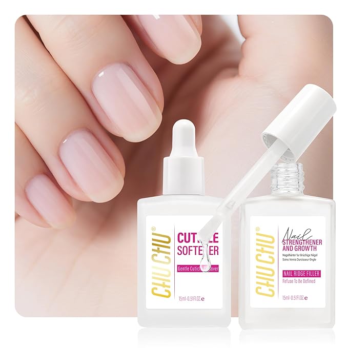 CHUCHU Nail Repair and Cuticle Remover Set: 2pcs 15ml Clear Nail Strengthening Polish for Peeling Thin Nails Women Home Salon Routine