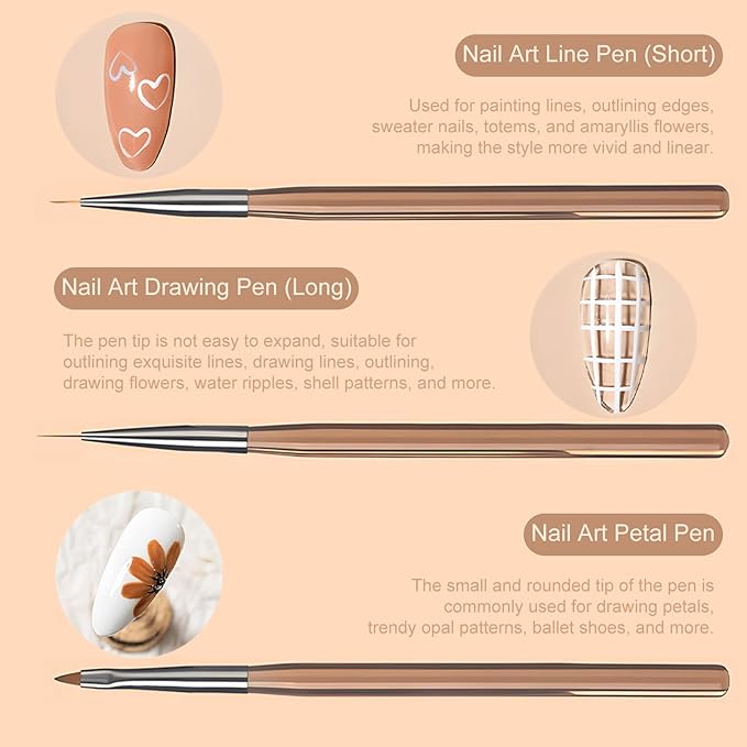 9-Piece Nail Gel Polish Drawing Pen Set, Nail Liner Brush Collection for Manicure, Salon-Quality Brushes for Home Nail Art