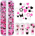 12 Grids 3D Nail Pink Sequins Cute Rabbit Decals Black Shiny Heart Glitter Mixed Shape Sticker Manicure DIY Tips