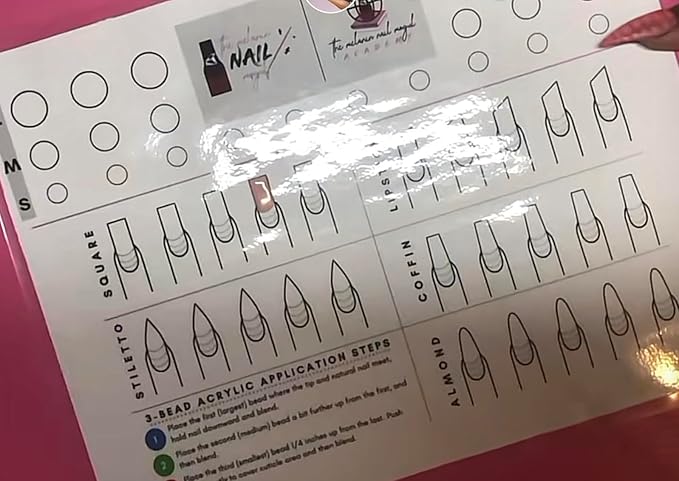 Gel & Acrylic Nail art Practice Sheet,Reusable Nail Art Training mat DIY Sticker Stencil Guide French Tip stiletto Nail Sculpting 3D Nail Design Worksheet Nail Tech Practice Gel X acrylic nails (16)