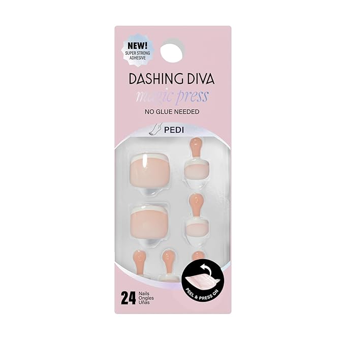 Dashing Diva Magic Press Pedicure Set - Fit For A Queen - Press On Nails - Long Lasting Gel - Lasts Up to 10 Days - Summer Gel Set - 4-Piece Pedicure Kit with 24 Nails