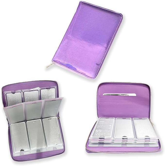 Finger Angel 48 Slots Holographic Nail Plates Holder Case Stamping Templates Organizer Retangel Nail Printing Molds Collection Manicure Tool Accessorie-6x12Cm Template Purple