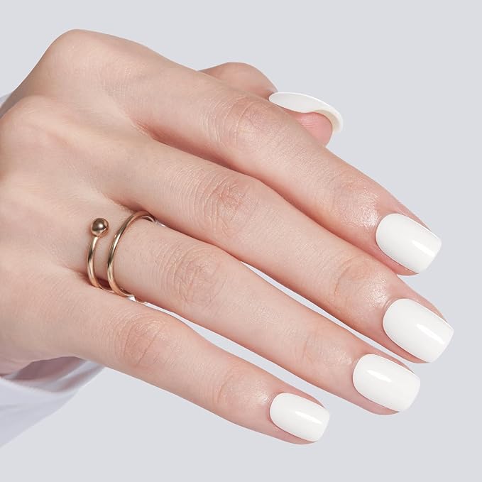 Modelones Extra Short Press on Nails, White Squoval Fake Nails, Reusable Nail Kit with Nail Glue Adhesive Tabs Mini Nail File, Spring Nails Press Ons 32Pcs 12 Sizes, Pure White, Women Girl Gift