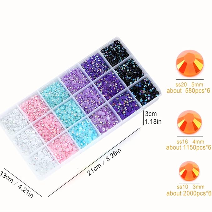 22380pcs Resin Rhinestones Set 3/4/6mm Flatback Stones Glitter Crystal Bulk for Garment Nail Art Decorations Resin Flatback Rhinestones Kit for Nail Crafts Tumbler Round Shape(FF)
