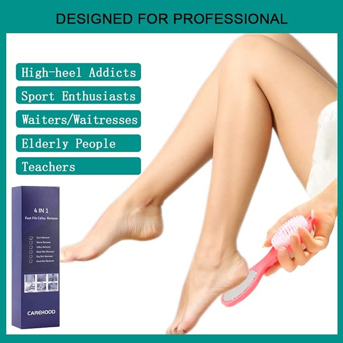CAREHOOD Foot File Callus Remover - Multi Purpose 4 in 1 Feet Pedicure Tools with Foot Scrubber, Pumice Stone, Foot Rasp and Sand Paper for Home Foot Care (Red Pedicure Foot File)