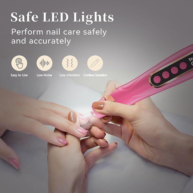 Professional Manicure Pedicure Kit Cordless Electric Nail File Set 6 Speed Cordless Nail Drill for Thick Nail Toenail Cuticle Hand Foot Care Nail Drill Tool(Rose)