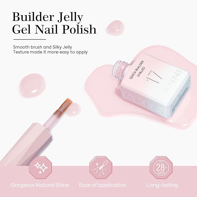 CANNI Builder Nail Gel, Baby Pink Builder for Nails Strengthener Gel Thickening Extension for Beginners DIY Home Salon Manicure
