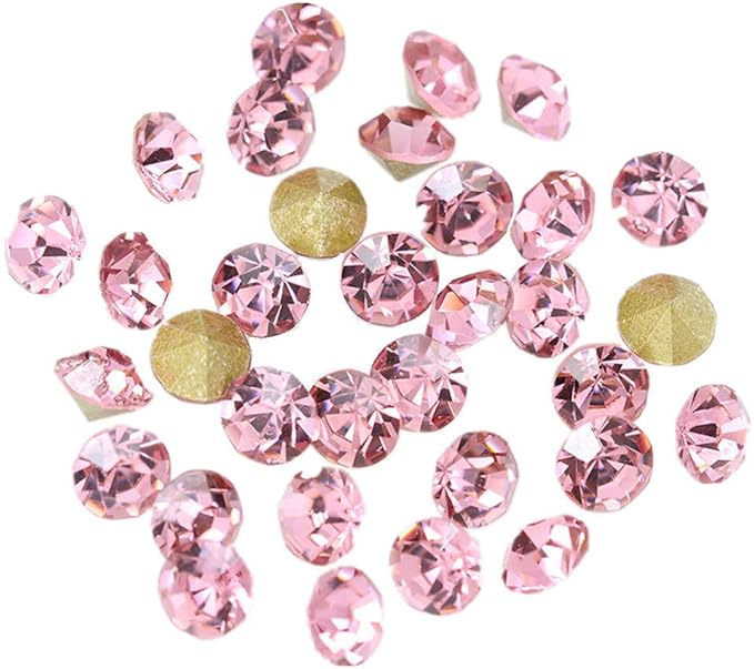 1440pcs Rhinestones Round Point Back Crystal Gem Glass Diamante Rhinestones Nail Art Decoration Jewelry Finding Beads Craft Gems (Pink, 2.0mm)