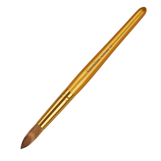 Kolinsky Acrylic Nail Brush Golded Solid Wood Handle Professional Manicure Brushes for Powder Nail Acrylic Application - Salon & DIY Nail Art Essentials - Size 22, 1.0 Count