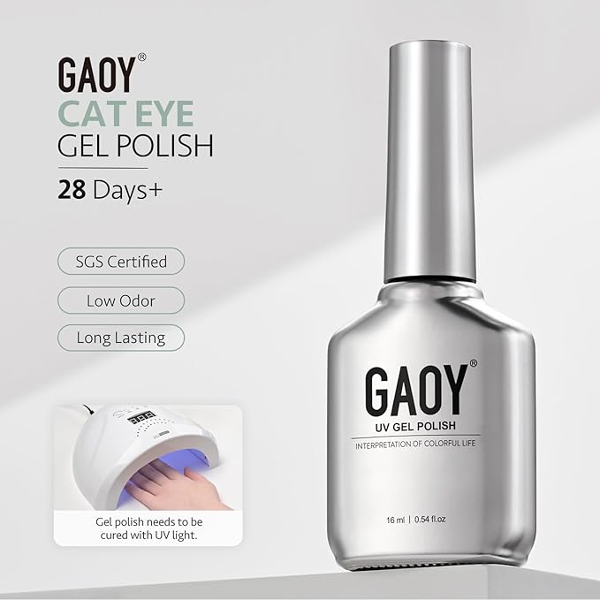 GAOY Blue Glassy Cat Eye Gel Nail Polish, 16ml Glitter Holographic Nail Polish with Magnet, Reflective Translucent UV Gel, 3307 Moon Pool
