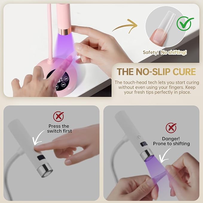 AORAEM UV LED Nail Lamp, Rechargeable Gooseneck Lamp for Gel Nails 12W Quick Dry LED Nail Light Nail Dryer with 4 Timers & Auto Sensor, Professional Flash Cure Light for Gel Nails Home DIY Pink