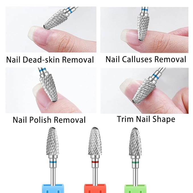3pcs Tungsten Carbide Nail Drill Bits,3/32" Cuticle Electric Nail File and Acrylic Gel Removal Nail Drills Kit,Professional Drill Bits Nail Art Tools for DIY Manicure Pedicure Home Salon Use