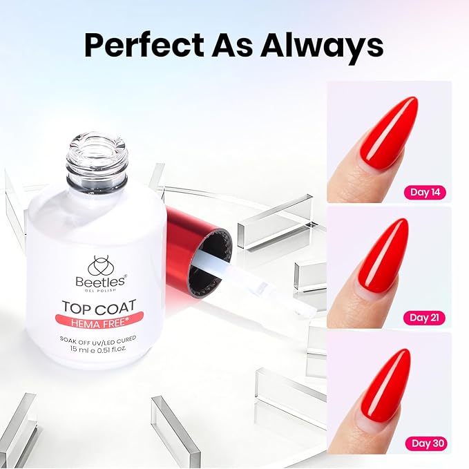 Beetles HEMA-Free Gel Top Coat 15ml, TPO Free No Wipe Top Coat Gel Polish 2026 Upgraded Formula Long Lasting U V LED for DIY at Home & Salon Manicure