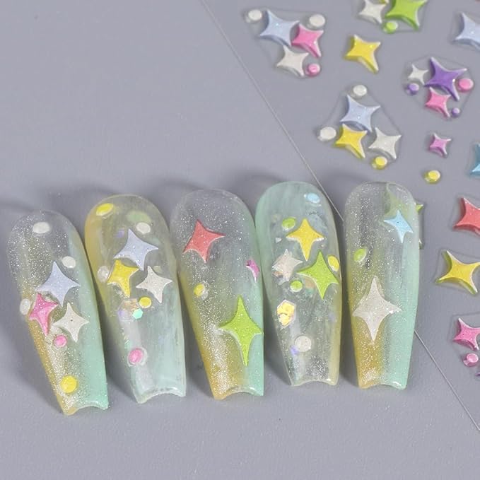 5D Embossed Star Nail Art Stickers Star Nail Decals Self-Adhesive Pegatinas Uñas Colorful Nail Supplies Heart Nail Stickers for Women Girls Manicure 4Sheets…