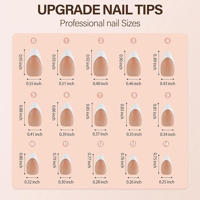 Vansiho French Gel Nail Tips, 150Pcs Medium Almond Gel Nail Tips, Brown Soft French Tips Press on Nails, Fake Nails for Nail Art DIY 15 Sizes