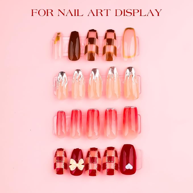 100Pieces Transparent Nail Display Stand Holder with 9.8ft Double Sided Tape Nail Boxes Packaging for Press On Nail Art Acrylic Fake Nail Tips Display Stand with Removable Mounting Tape for Nail Salon