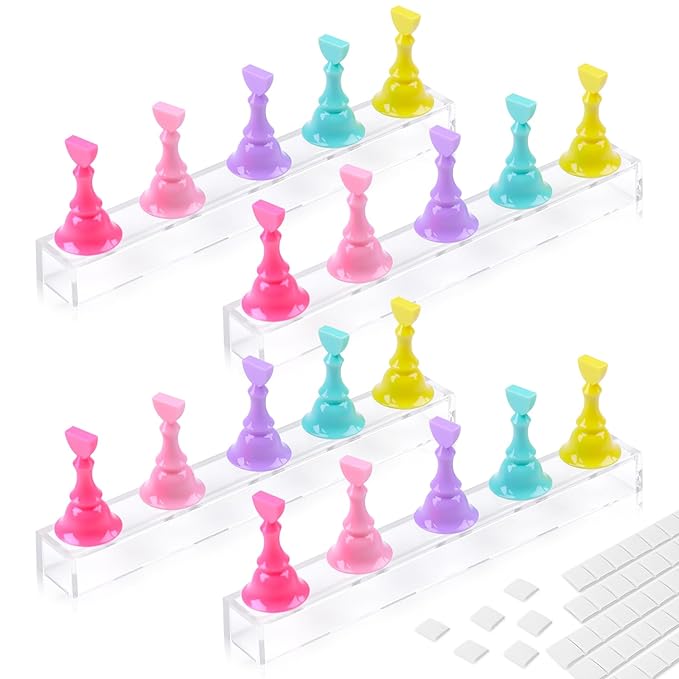 JUSTOTRY 4 Sets Nail Painting Stand With 96 PCS Reusable Adhesive Putty Acrylic Nail Holder For Press On Nails Display Tools Kit Accessories Home DIY Salon
