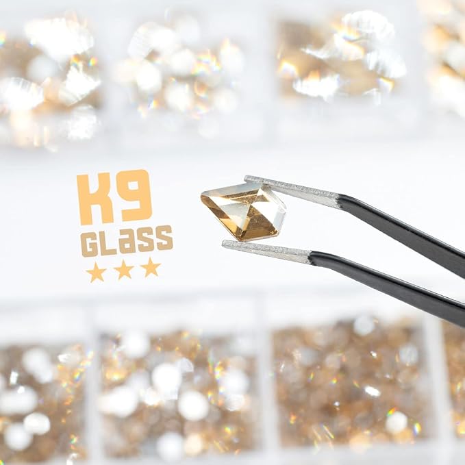 24 Styles Champagne Gold Nail Rhinestones Multi Shapes K9 Glass Flatback Crystals Gems Round Beads Stones Diamonds Jewels Nail Art Charms Supplies for Nails Face Eyes Makeup Crafts Clothes