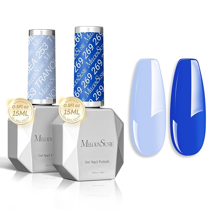 MelodySusie Thick Gel Nail Polish Set- 2 Pcs 15ML Baby Blue & Royal Blue Gel Polish Set Soak Off UV LED Gel Polish Christmas Gift for Women Nail Art Manicure DIY Nail Design Decoration at Home