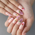 evpct French Tip Press on Nails Medium Almond, Nude + Pink Tips, 3D Fake Nails Kit with 3D Fruits Designs, Berry & Strawberry & Orange & Grape, Stick on Nails with Nail Kit, Reusable Stick on Nail Kit