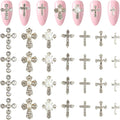 CRASPIRE 56Pcs 7 Styles Cross Nail Charms 3D Y2K Metal Alloy Rhinestone Flat Pearl Luxury Nail Gems Set Gothic Vintage Punk Studs Decor for Women Nail Art Crafts DIY Christmas Decorations Cellphone