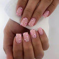 Press on Nails Square - Short Fake Nails with Pink Flower Design - Cute, Spring False Nails Press ons - for Women 24 Pcs