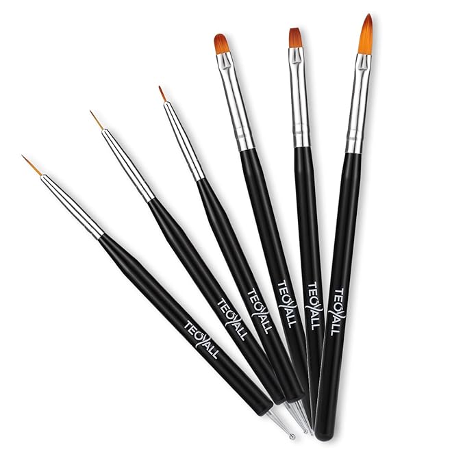 TEOYALL Nail Art Brushes - Builder Gel, Dotting Tools, Fine Liner