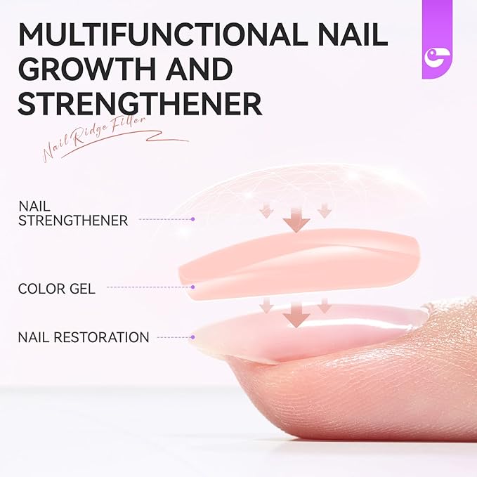 Nail Strengthener and Growth for Damaged Nails: Nude Pink 15ml Protein Nail Hardener Extra Strong and Growth for Weak Nails - Gelike EC 6 in 1 Quick Dry Ridge Filler - Housewife Office Lady Home Care