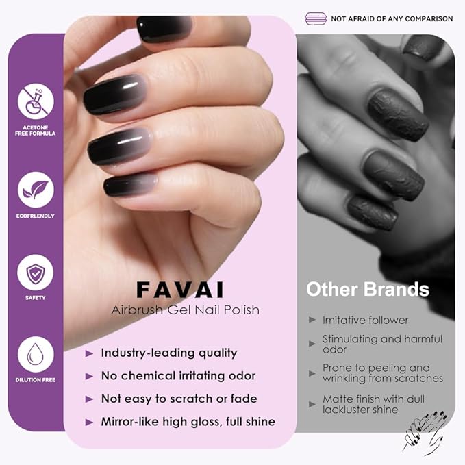 FAVAI 6 Colors Airbrush Gel Nail Polish 6 * 15ml - Macaron Collection (#M), Non-Acetone Airbrush Gel Polish with Fine Mist, Nail Polish for Nail Gradients No Dilution