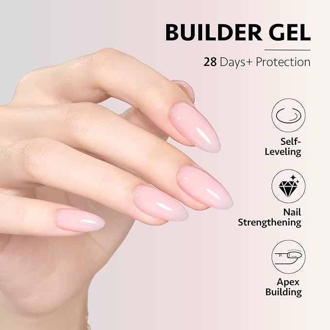 GAOY 6 Colors Builder Gel Set for Nails, Milky White Pink Nude Sheer Jelly Nail Strengthener, Soak Off Nail Extension Hard Gel, Yummy Jelly, Base Coat Top Coat Needed