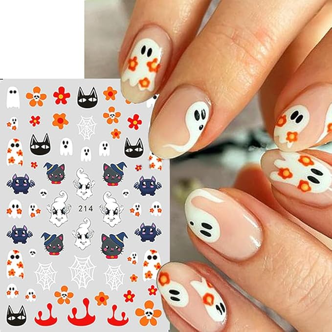 Halloween Nail Art Stickers Decals Halloween Horror Spooky Self-Adhesive Nail Designs Supply Halloween Devil Ghost Spider Web Nail Decals for Women Girls DIY Manicure Tips Horror Party Nail Decoration