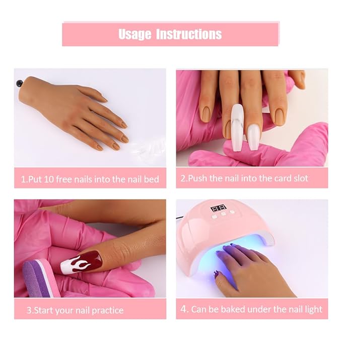 Nail Pratice Training Hand for Acrylic Nails with Stand Bracket,Soft Silicone Maniquin Hand, Flexible Bendable Nail Practice Fake Hand for Nails Art Practice Tool
