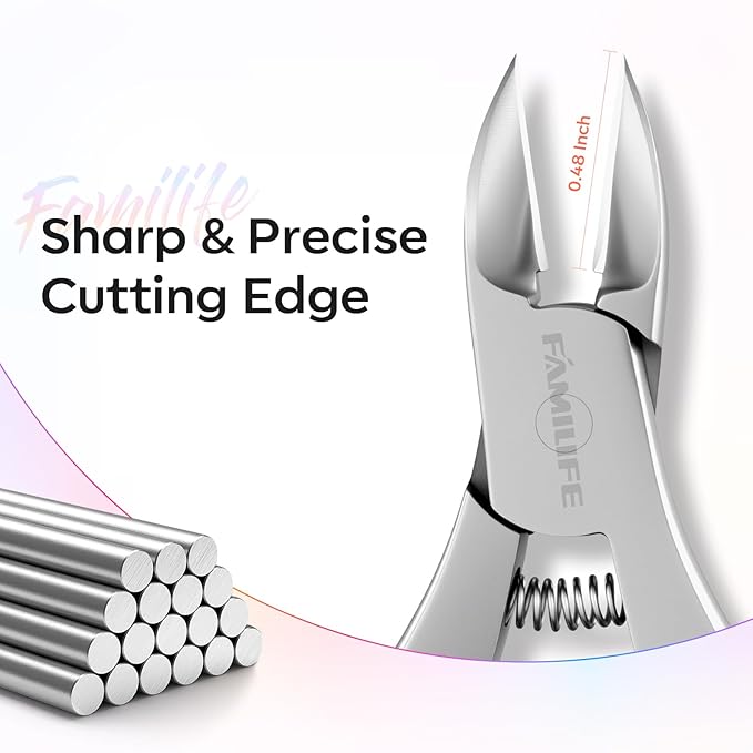 FAMILIFE Toe Nail Clippers for Thick Toenails, Professional Stainless Steel Ingrown Toenail Clippers, Sharp Durable Blades Pedicure Tools with Non-Slip Plastic Handle for Salon & Home Use