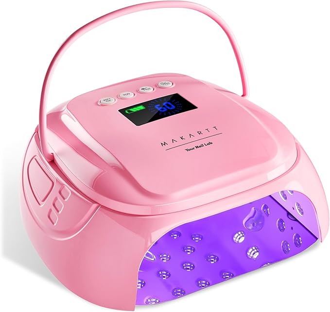 Makartt UV Nail Lamp – 30W Fast Curing UV Light with Handle Rechargeable Cordless Nail Dryer for Gel Nail Polish with 45 Beads Dual Lights 4 Timers LCD Smart Sensor for Nail Art Design(Pink)