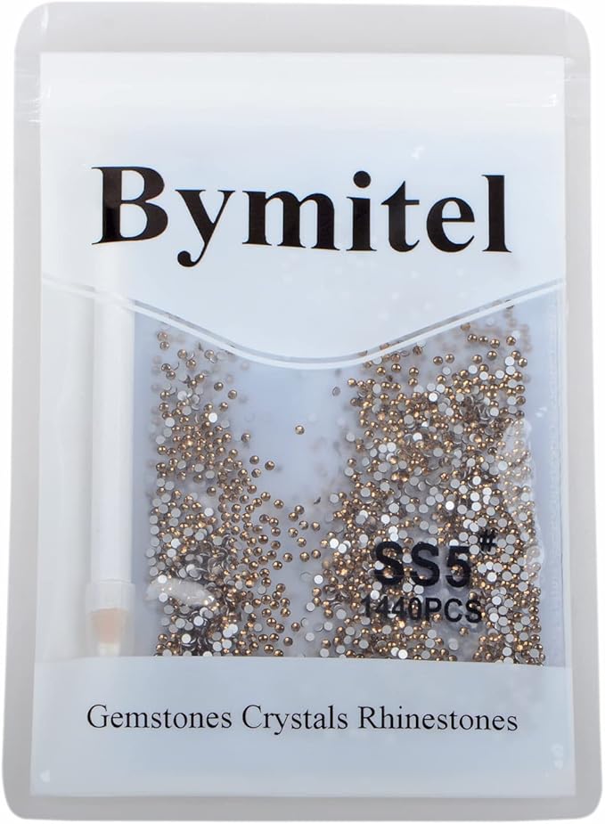 2880PCS Art Nail Rhinestones Non Hotfix Glue Fix Round Crystals Glass Flatback for DIY Jewelry Making with one Picking Pen (ss5 2880pcs, Smoked Topaz)