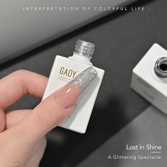 GAOY Silver Glitter Swirl Gel Nail Polish Art Liner, 12ml Sparkly Color Nail Paint Design with Thin Brush, UV Light Cure for DIY French Manicure at Home