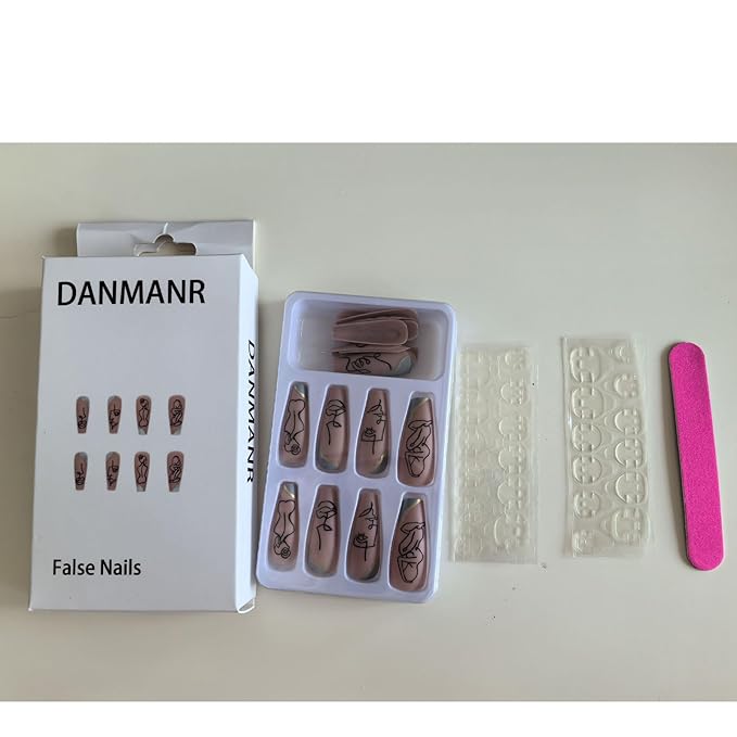 Long Press on Nails Square French Fake Nails Full Cover Nude Acrylic False Nails for Women and Girls 24PCS (Light Blue)