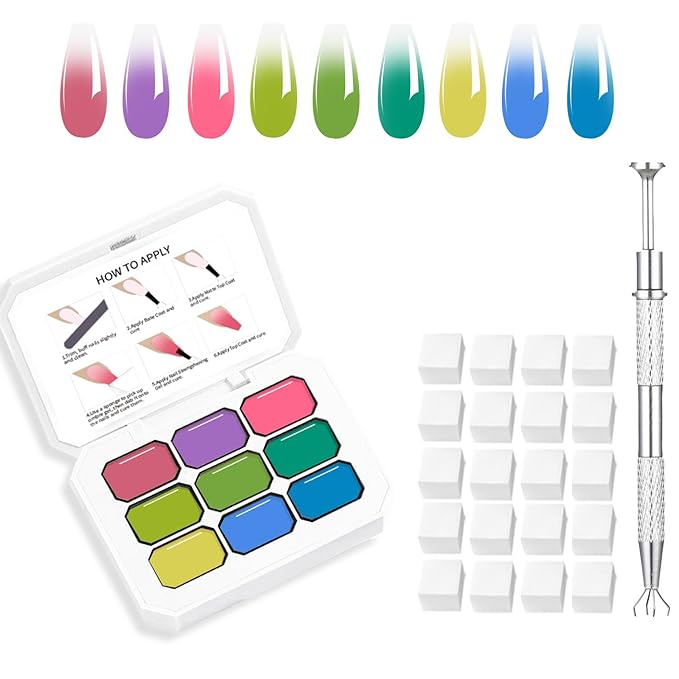 AIJIMEI Sponge Pat Paint Nail Gel 9 Color Set Ombre Gel Polish for Floral Designs and Artistic Painting Pat Gel Polish for Professional Nail Art and Creative DIY Projects (A4)