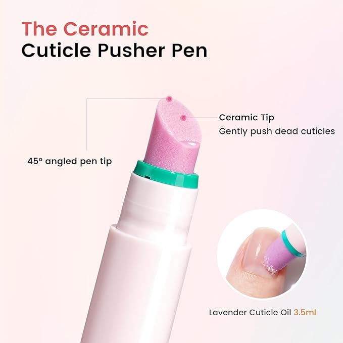 Ceramic Cuticle Oil Pusher Pen - Cuticle Remover Kit for Nails, Nail Care Tool with Nail Clipper Nail Buffer for Hangnails, Dry & Damaged Nails, Moisturize Strengthen Brighten
