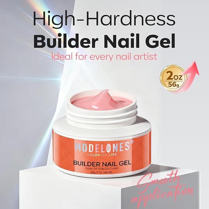 modelones Gel Builder for Nails, 10-in-One Builder Nude Pink for Extension Overlays, Cove Pink High Hardness Hard Gel for Apex Building Sculpting Home Salon U V/LED Cured, 2oz