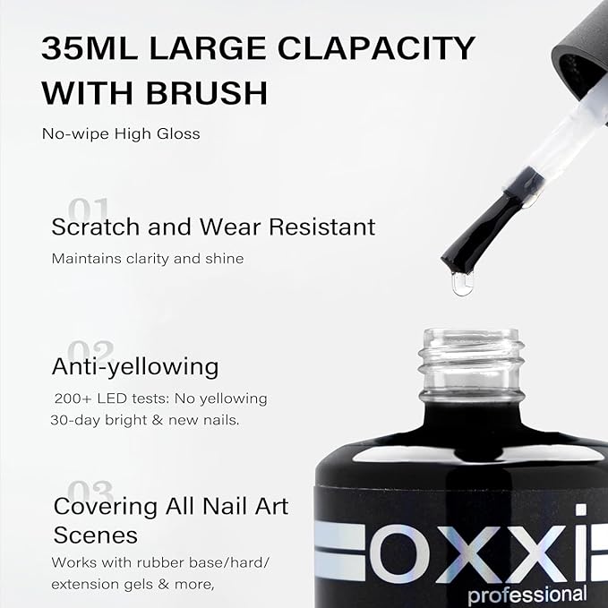 OXXI Professional 35ML*2 Rubber Base Gel Polish and No Wipe Top Set Tpo Hema Free Large Capacity Nail Base and Top Coat