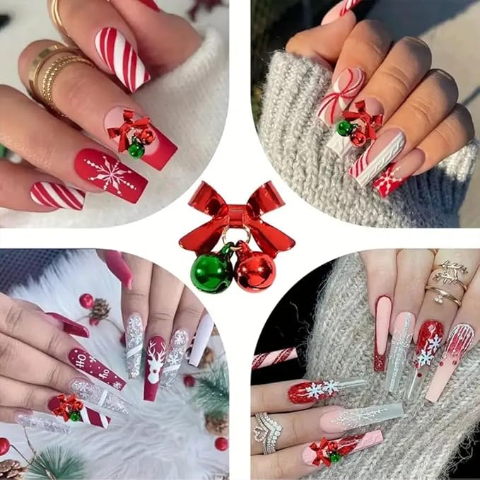 30pcs Christmas Bell Nail Charms - Gold, Silver Alloy, Red, Green - DIY Nail Decoration