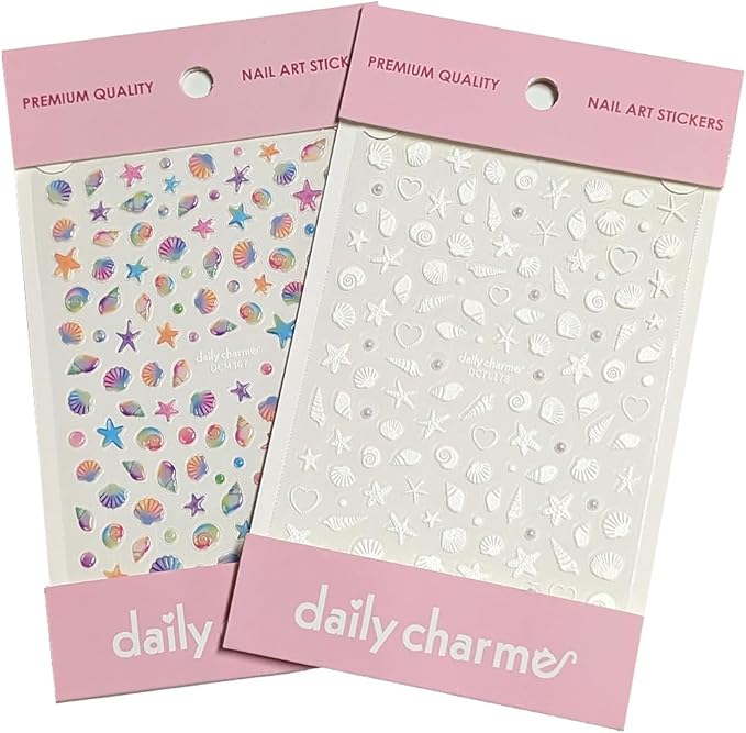 Daily Charme 3D Nail Art Sticker Bundle Fun Summer Nail Art Stickers Decals for Summer Nails Shellfish Starfish Beach Tropical Design Manicure Decals Stickers