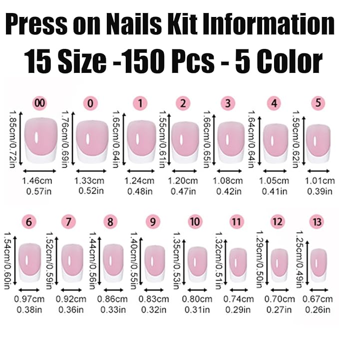 150Pcs French Tip Press on Nails Short Square Fake Nails White French Tip Stick on Nails Nude False Nail Soft Gel Artificial Handmade Acrylic Glue on Nail for Women Manicure 5Pack