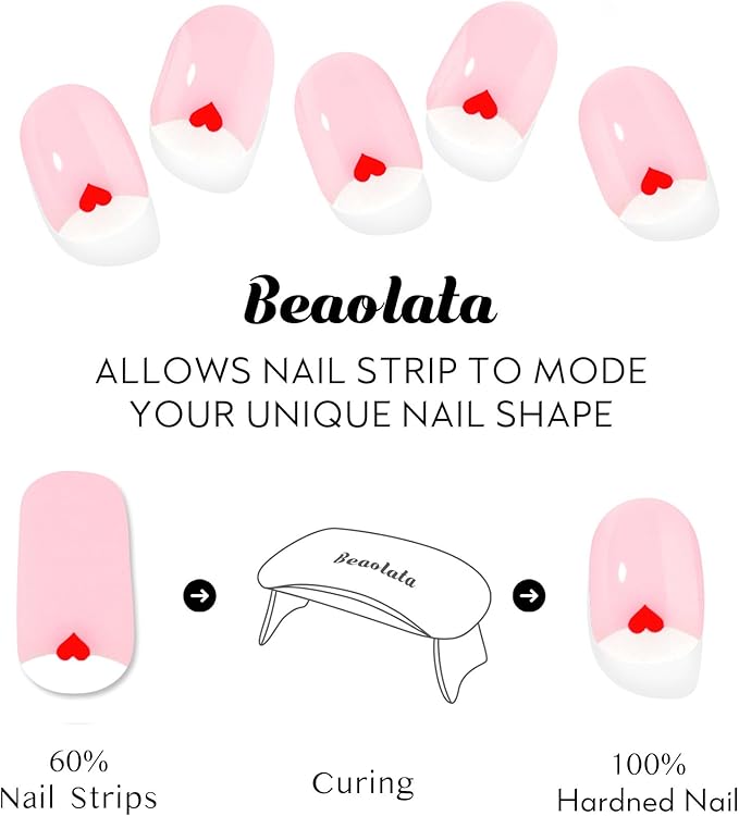 Semi Cured Gel Nail Strips - UV Light Gel Nail Stickers - 20 Long Lasting Salon Quality Wraps (Sweetheart Pink)