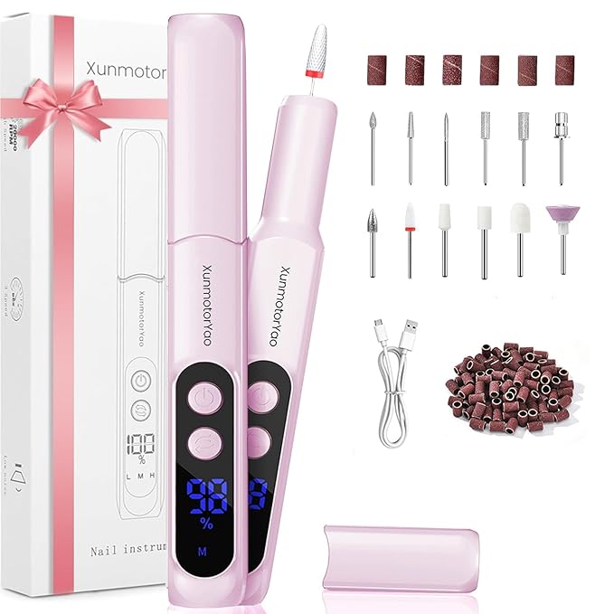 Electric Nail Drill Professional Electric Nail File Kit 11 in 1 Rechargeable Manicure Pedicure Tools Cordless Nail Drill with 3 Speeds Modes and LED Lighting for Acrylic Gel Dip Powder Nails(Purple)