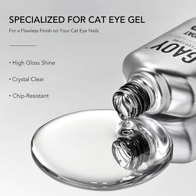 GAOY Crystal Top Coat Specialized for Cat Eye Gel, Easily Enhances Cat Eye Effect, High Gloss for Long Lasting UV Nail Art, 16ml