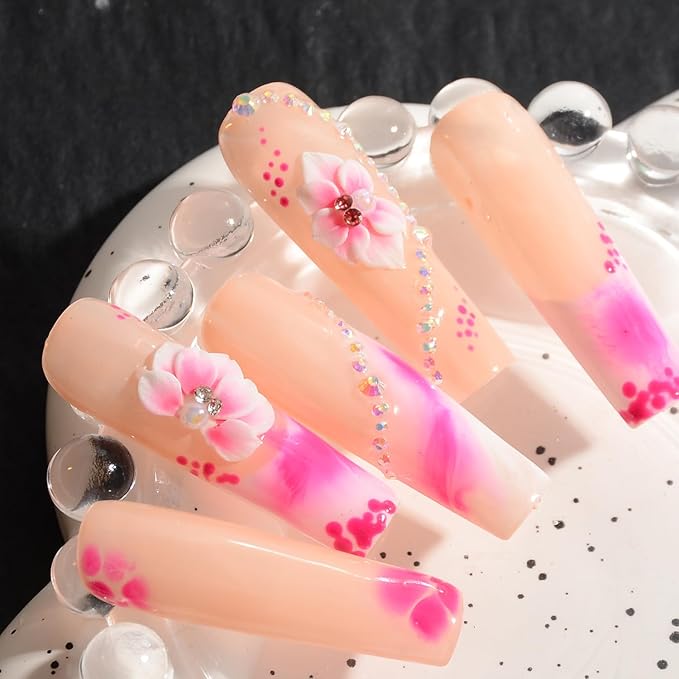 30PCS 3D Handmade Flower Nail Art Charms Advanced Handcrafted Cherry Blossom Flower Colorful Sculpted Floral Nails with Rhinestone Caviar Beads Design for Women Profession Nail Art Craft Jewelry