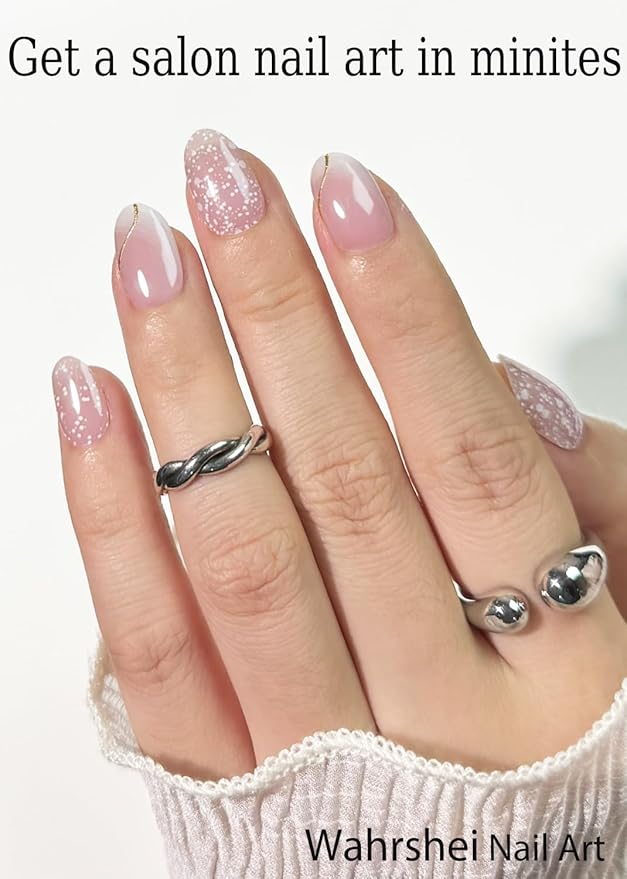 UV Gel Nail Stickers, Pink Strips 20pcs Semi Cured Gel Nail Strips, Wraps for Home Manicure DIY